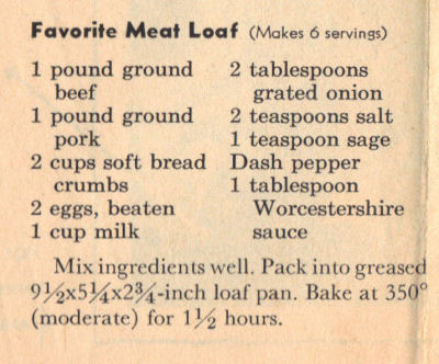 Recipe Clipping For Favorite Meatloaf