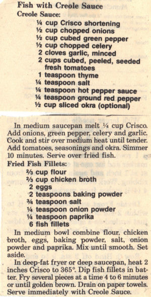 Fish With Creole Sauce Recipe Clipping