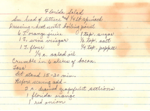 Handwritten Recipe For Florida Salad
