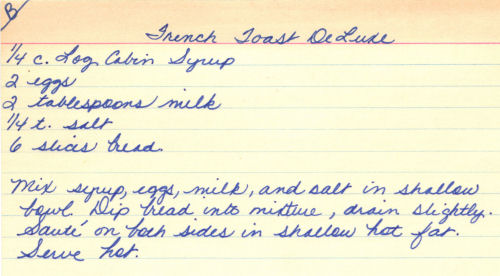 Handwritten Recipe For French Toast Deluxe