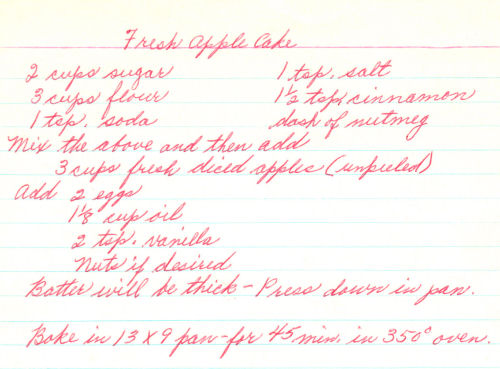 Handwritten Recipe For Fresh Apple Cake
