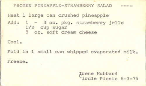 Typed Recipe Card For Frozen Pineapple Strawberry Salad