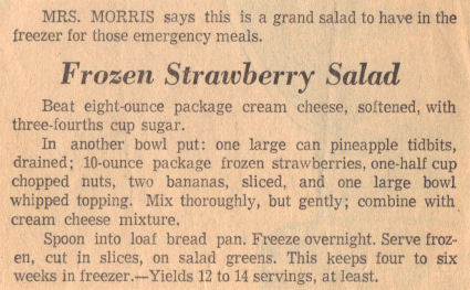 Vintage Recipe Clipping For Frozen Strawberry Salad