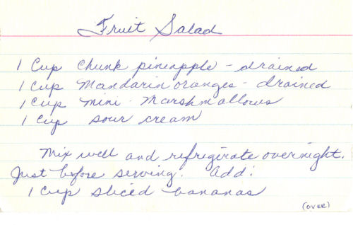 Handwritten Recipe For Fruit Salad