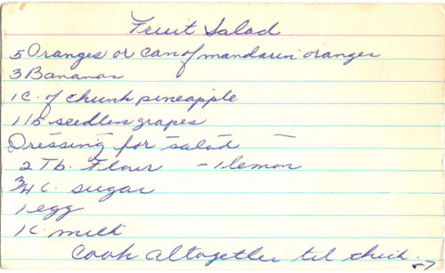 Handwritten Recipe Card For Fruit Salad