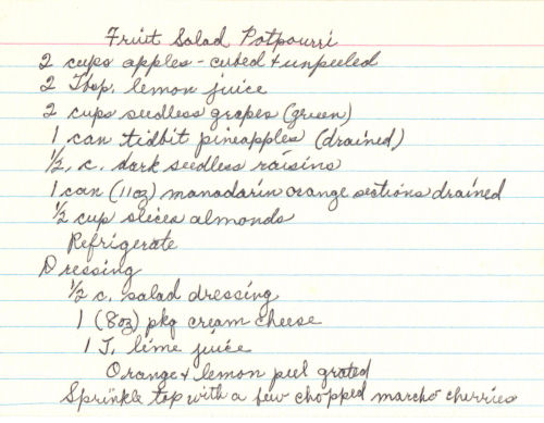 Handwritten Recipe For Fruit Salad