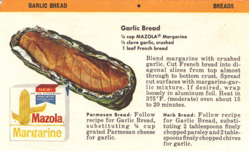 Vintage Recipe Card For Garlic Bread