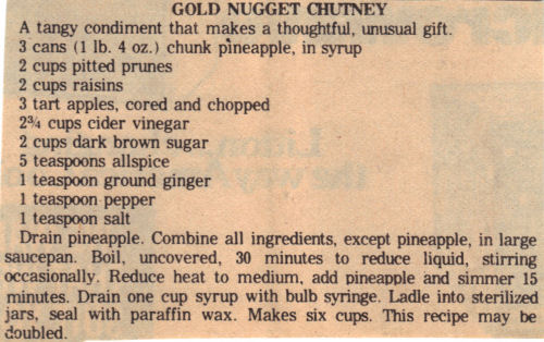 Recipe Clipping For Gold Nugget Chutney