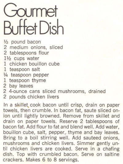 Recipe Clipping For Chicken Livers Buffet Dish