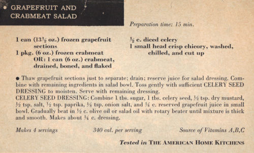 Recipe Clipping For Grapefruit And Crabmeat Salad