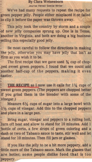 Vintage Recipe For Green Pepper Jelly