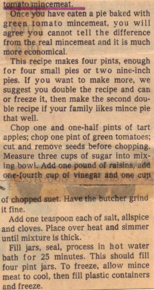 First Clipping For Mincemeat Recipe
