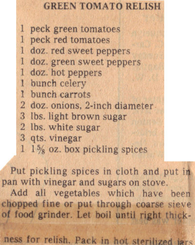 Vintage Clipping For Green Tomato Relish