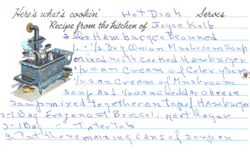 Handwritten Recipe For Hamburger And Tatertots Casserole