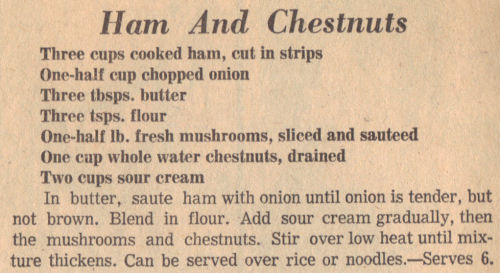 Vintage Recipe For Ham And Water Chestnuts