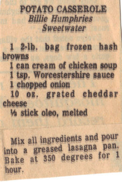 Recipe Clipping For Potato Casserole