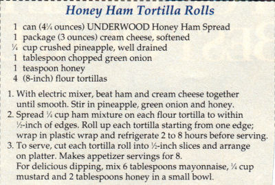 Recipe Clipping For Honey Ham Tortilla Rolls