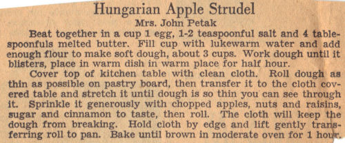 Recipe Clipping For Hungarian Apple Strudel