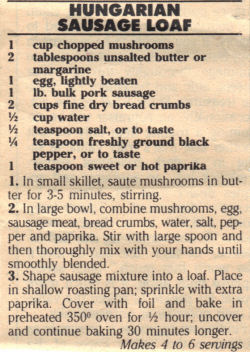Recipe Clipping For Hungarian Sausage Loaf