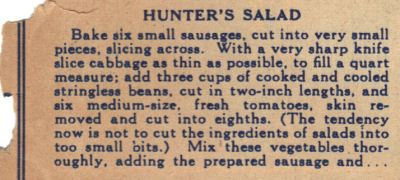 Vintage Recipe For Hunter's Salad