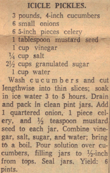 Vintage Recipe For Icicle Pickles