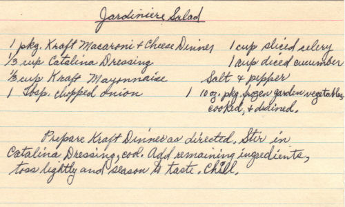 Handwritten Recipe Card For Jardinier Salad