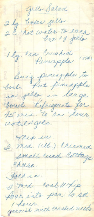 Handwritten Recipe For Jello Salad