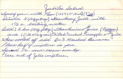 Handwritten Recipe Card For Jubilee Salad