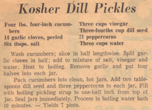 Vintage Recipe For Kosher Dill Pickles