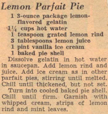 Vintage Clipping For Lemon Parfait Pie