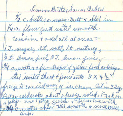 Handwritten Recipe For Lemon Butter Sauce Cubes