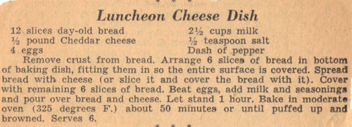 Recipe Clipping For Luncheon Cheese Dish