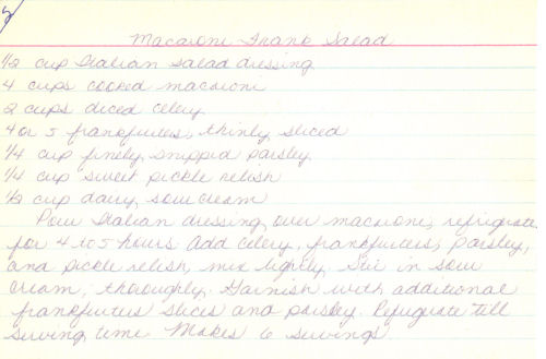 Handwritten Recipe Card For Macaroni & Frank Salad