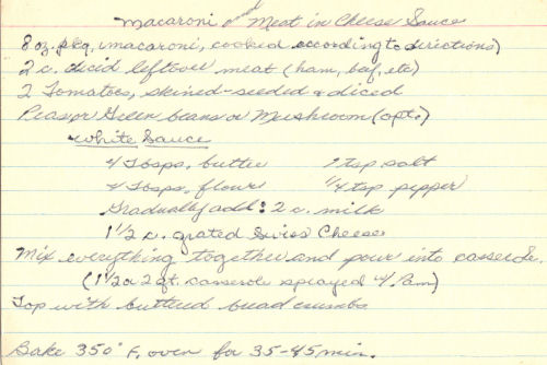 Handwritten Recipe For Macaroni & Meat In Cheese Sauce