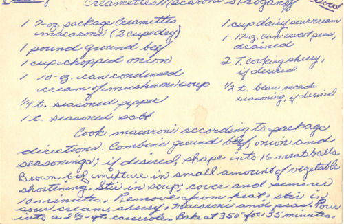 Handwritten Recipe For Macaroni Stroganoff Casserole