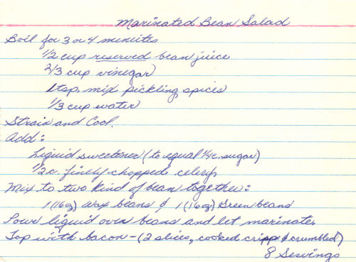 Handwritten Recipe For Marinated Bean Salad