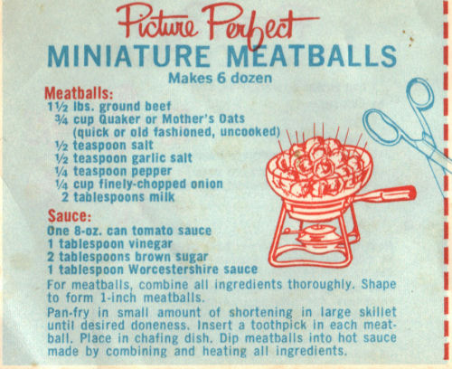 Miniature Meatballs - Vintage Recipe Clipping