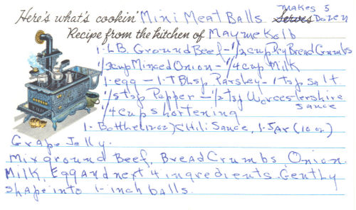 Handwritten Mini Meatballs Recipe Card