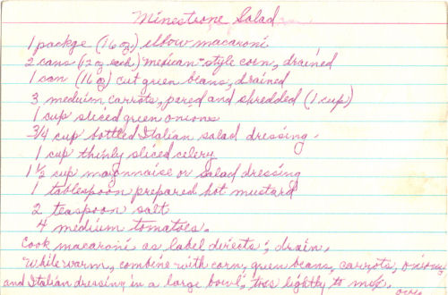 Handwritten Recipe For Minestrone Salad