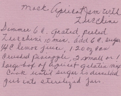 Mock Apricot Jam Handwritten Recipe
