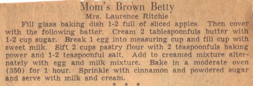 Vintage Clipping For Mom's Brown Betty