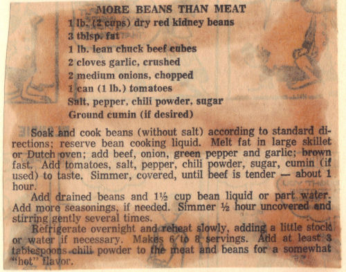 Recipe Clipping For More Beans Than Meat