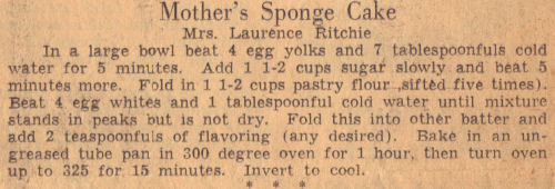 Vintage Recipe For Mother's Sponge Cake