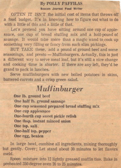 Vintage Muffinburger Recipe Clipping