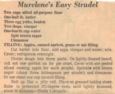 Recipe Clipping For Murelene's Easy Strudel