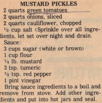 Recipe Clipping For Mustard Pickles