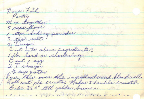 Handwritten Recipe For Never Fail Pastry