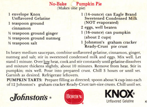 No-Bake Pumpkin Pie Recipe Clipping