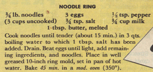 Vintage Noodle Ring Recipe Clipping