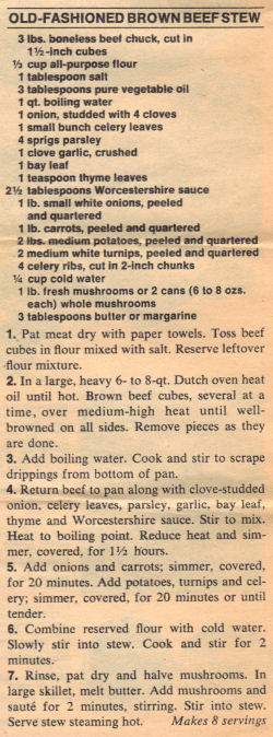 Recipe Clipping For Old-Fashioned Brown Beef Stew